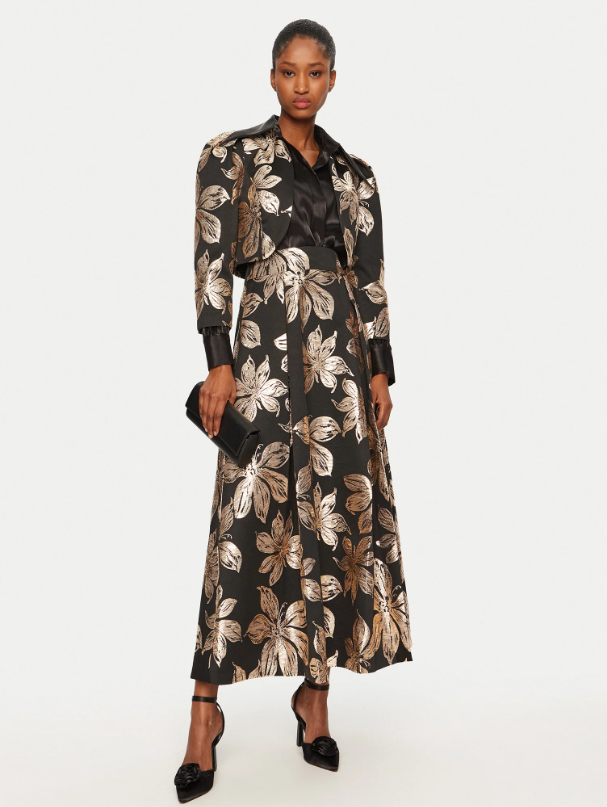 Rinascimento Abito Corto A Fiori Giacchino Con Fiori Dorati