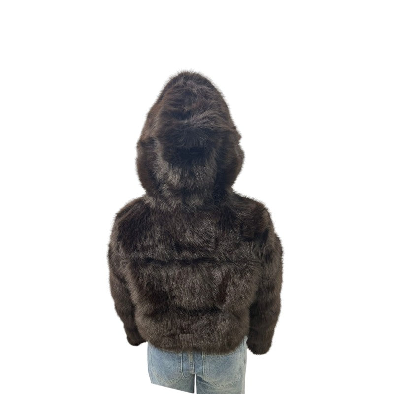 Pelliccetta corta con zip e cappuccio