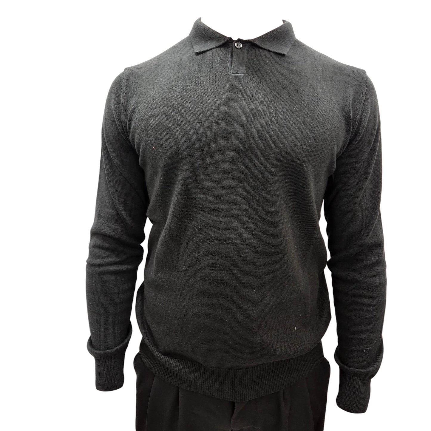 Polo Colletto Derby in Cotone e Cachemire nero
