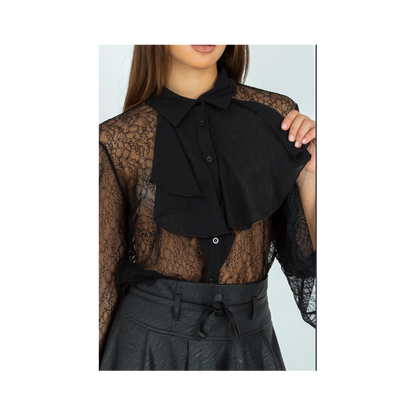 Camicia velata con collo volant e maniche in pizzo "PINK mood Milano"