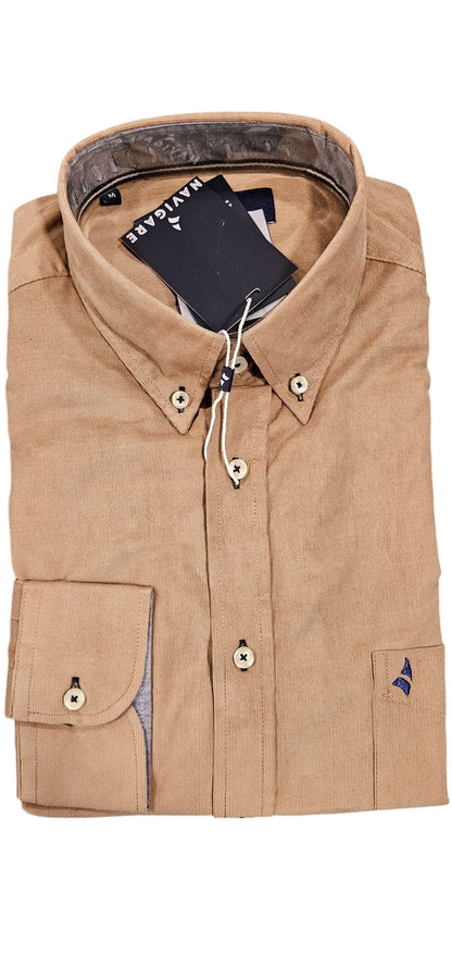 Camicia regular a costa ultrafine in velluto "NAVIGARE"