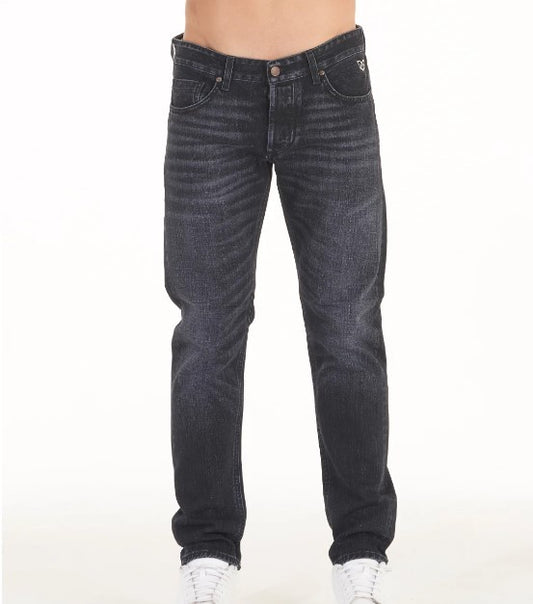Jeans in tela cimosata giapponese con lavaggio effetto usurato