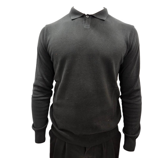 Polo Colletto Derby in Cotone e Cachemire nero